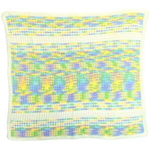 Vintage Afghan Crochet 38" x 34" Blanket Handmade Throw Quilt Pastels Baby